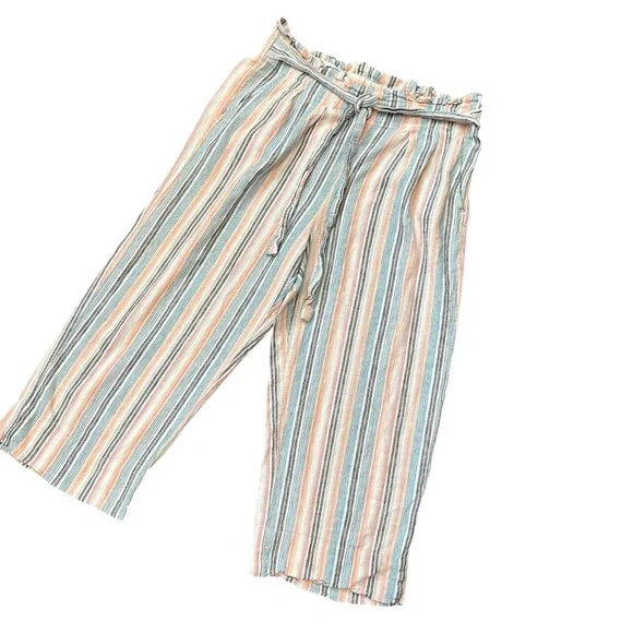 Zac & Rachel striped linen blend cropped wide-leg pants with paperbag waist M - Picture 2 of 9